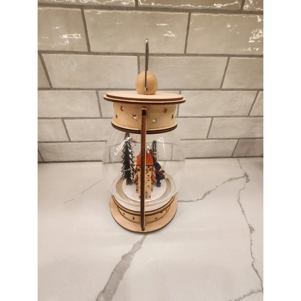 Christmas Winterland Village Illuminated Lantern Wood And Glass Alpine Scene
